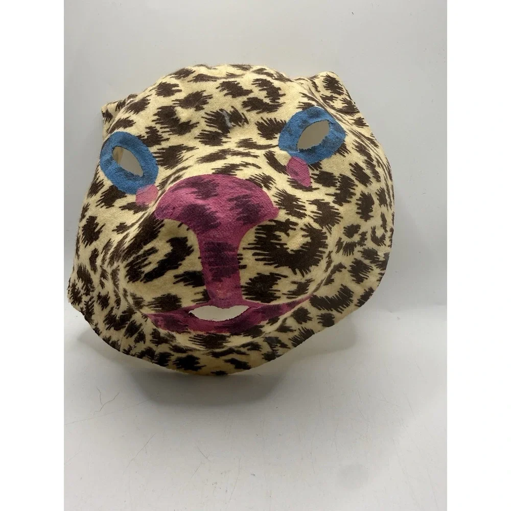 Vtg Fabric Halloween Mask Cheetah Cat Beige Brown 1960s